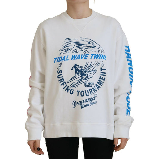 Dsquared² White Cotton Printed Women Long Sleeve Sweater TSH83442-38