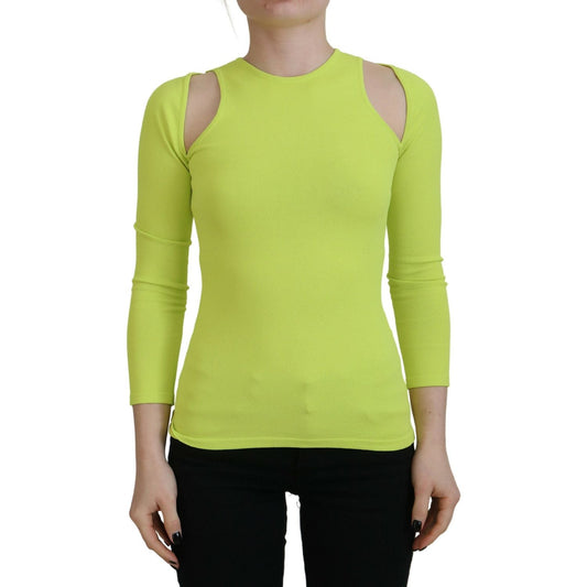 Dsquared² Yellow Green Viscose Open Shoulder Long Sleeves Top TSH83376-38
