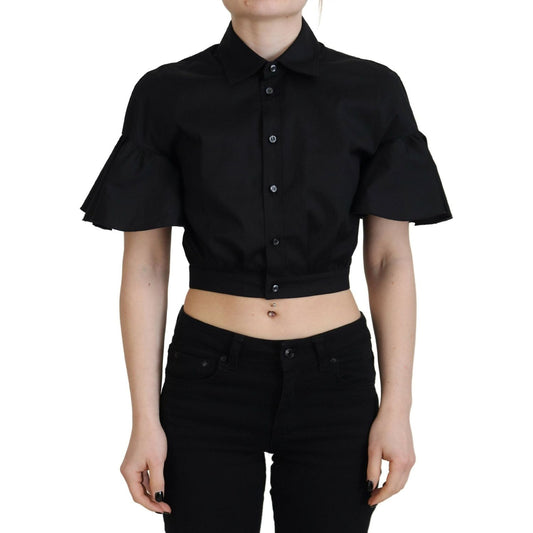 Dsquared² Black Collared Button Down Short Sleeve Cropped Top TSH83413-38