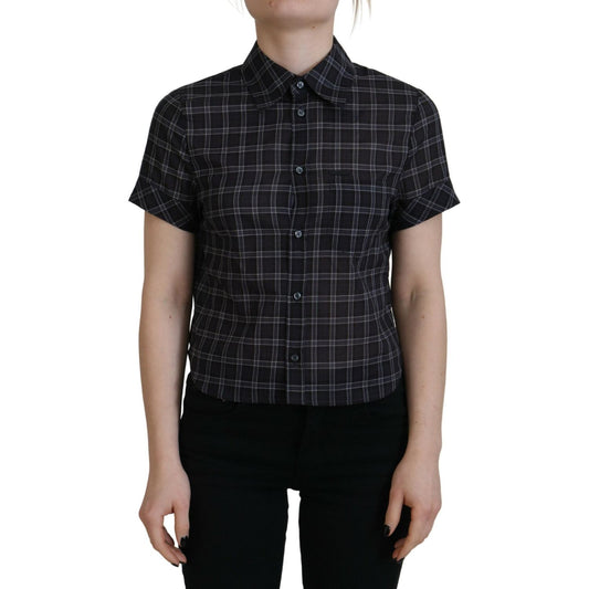 Dsquared² Black Checkered Collared Button Short Sleeves Top TSH83414-38