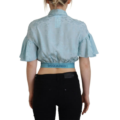 Dsquared² Blue Collared Button Down Short Sleeve Cropped Top