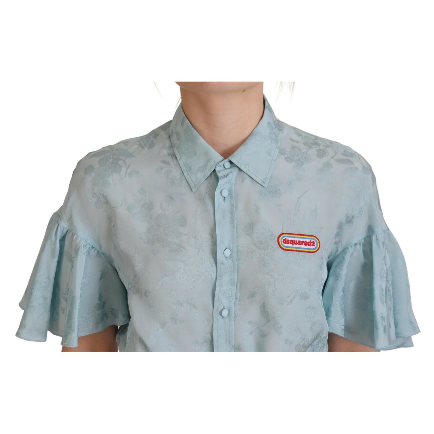 Dsquared² Blue Collared Button Down Short Sleeve Cropped Top