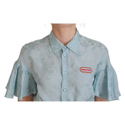 Dsquared² Blue Collared Button Down Short Sleeve Cropped Top