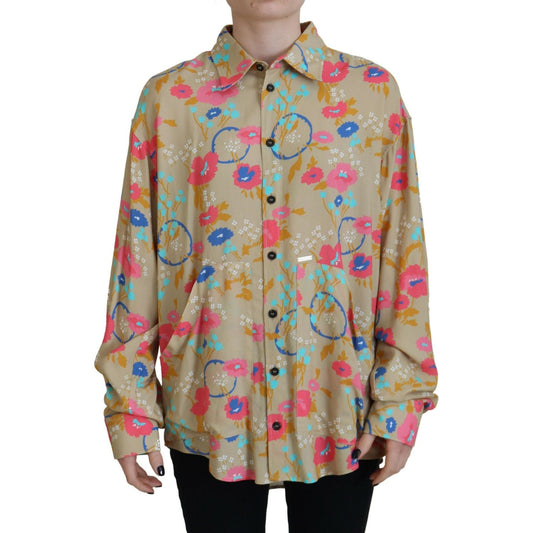 Dsquared² Beige Floral Collared Button Down Long Sleeves Shirt TSH83427-38