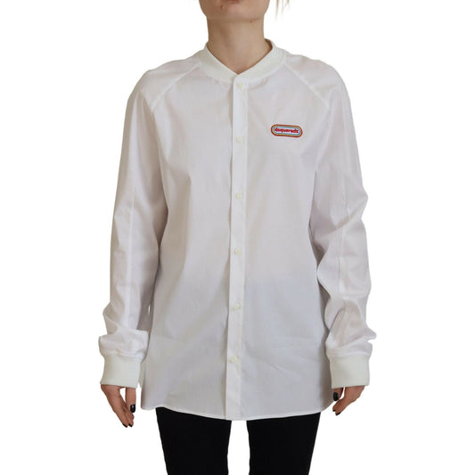 Dsquared² White Cotton Button Down Long Sleeves Crewneck Top TSH83433-38