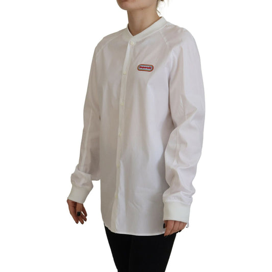 Dsquared² White Cotton Button Down Long Sleeves Crewneck Top TSH83433-38