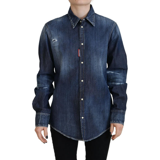 Dsquared² Blue Washed Cotton Button Down Collared Denim Top TSH83434-38