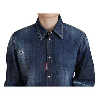Dsquared² Blue Washed Cotton Button Down Collared Denim Top