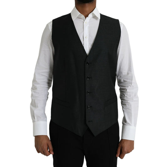 Dolce & Gabbana Black Wool Waistcoat Dress Formal Vest Dolce & Gabbana