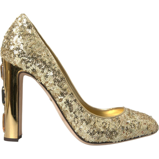Dolce & Gabbana Gold Sequin Crystal Heels Pumps Shoes LA10867-40