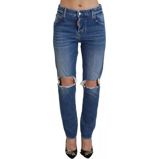 Dsquared² Cool Girl Blue Distressed Mid Waist Denim Jeans PAN74507
