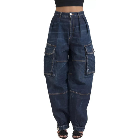 Dsquared² Blue High Waist Cotton Cargo Baggy Denim Jeans PAN74492-38