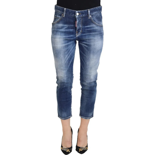 Dsquared² Blue Cotton Mid Waist Cropped Denim Jeans Cool Girl PAN74523