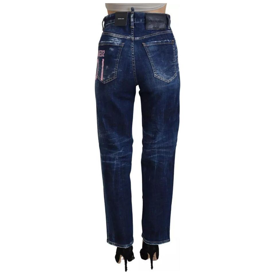 Dsquared² Blue Icon High Waist Straight Denim Boston Jeans PAN74504-38