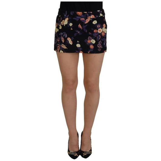 Dsquared² Black Floral Embroidery Mid Waist A-line Mini Skirt SKI1890-38