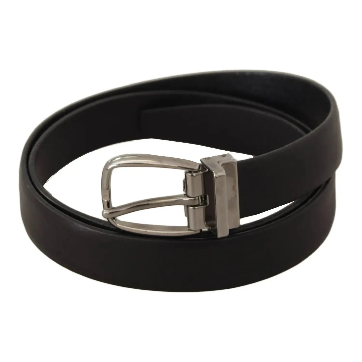 Dolce & Gabbana Black Classic Leather Silver Tone Metal Buckle Belt