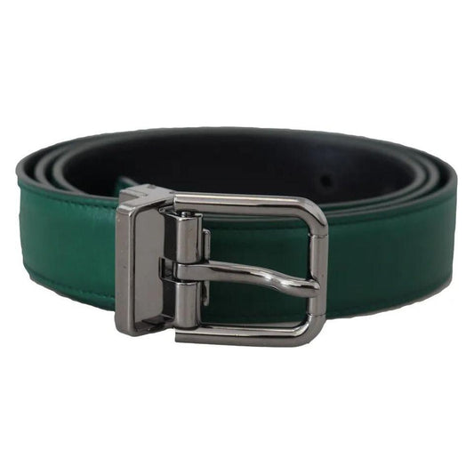 Dolce & Gabbana Green Calf Leather Silver Tone Metal Buckle Belt BEL8904-85