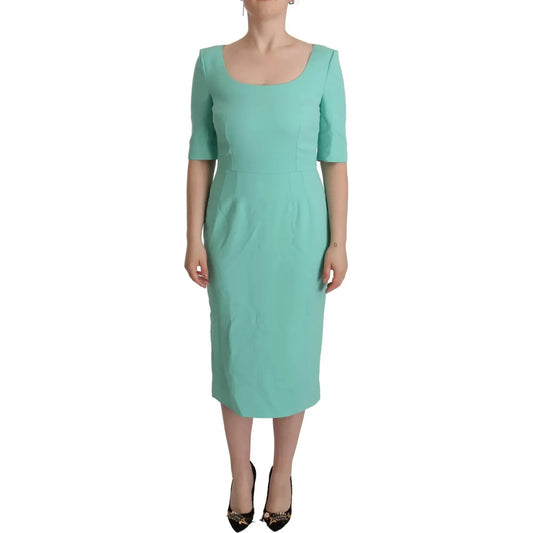 Dolce & Gabbana Mint Green Sheath Square Neckline Midi Dress DR28663