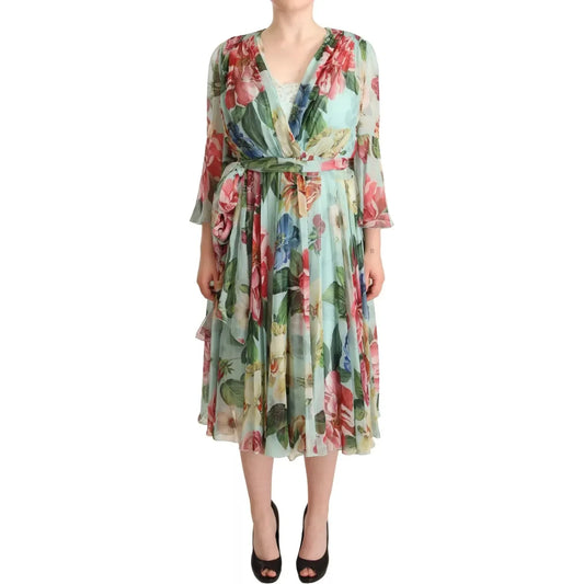 Dolce & Gabbana Multicolor Green Silk Wrap Gown Dress DR28297-42
