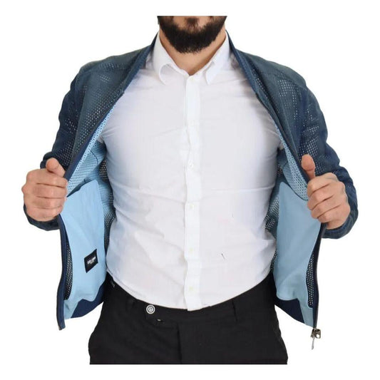 Dolce & Gabbana Blue Leather Perforated Full Zip Jacket JKT3359-46