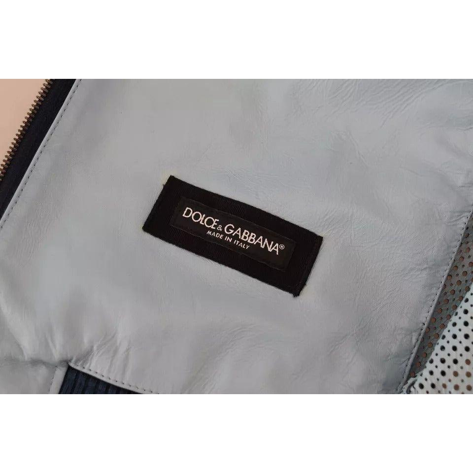 Dolce & Gabbana Blue Leather Perforated Full Zip Jacket