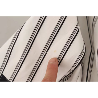 Dolce & Gabbana White Striped Cotton Robe Coat Wrap Jacket
