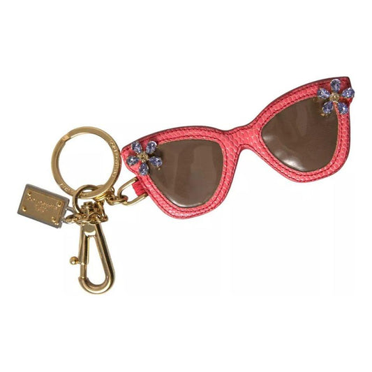Dolce & Gabbana Red Leather Crystal Sunglasses Gold Metal Keyring Keychain SMY101329