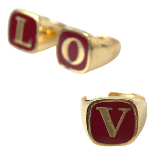Dolce & Gabbana Gold Brass LOVE Enamel Set of 3 Ring SMYK1027