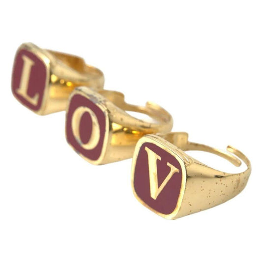 Dolce & Gabbana Gold Brass LOVE Enamel Set of 3 Ring SMYK1027