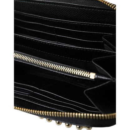 Dolce & Gabbana Black Blue Leather #DGFAMILY Zipper Continental Men Wallet