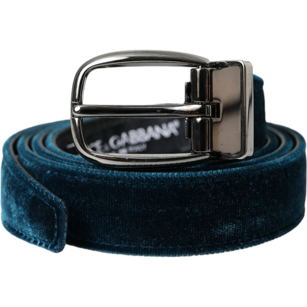 Dolce & Gabbana Blue Velvet Leather Silver Metal Buckle Belt Dolce & Gabbana Black
