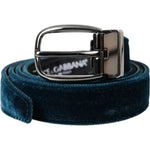 Dolce & Gabbana Blue Velvet Leather Silver Metal Buckle Belt Dolce & Gabbana Black