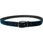Dolce & Gabbana Blue Velvet Leather Silver Metal Buckle Belt Dolce & Gabbana Dark Slate Gray