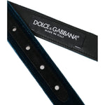 Dolce & Gabbana Blue Velvet Leather Silver Metal Buckle Belt Dolce & Gabbana Black