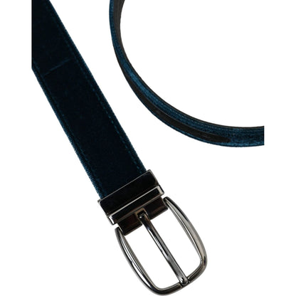 Dolce & Gabbana Blue Velvet Leather Silver Metal Buckle Belt