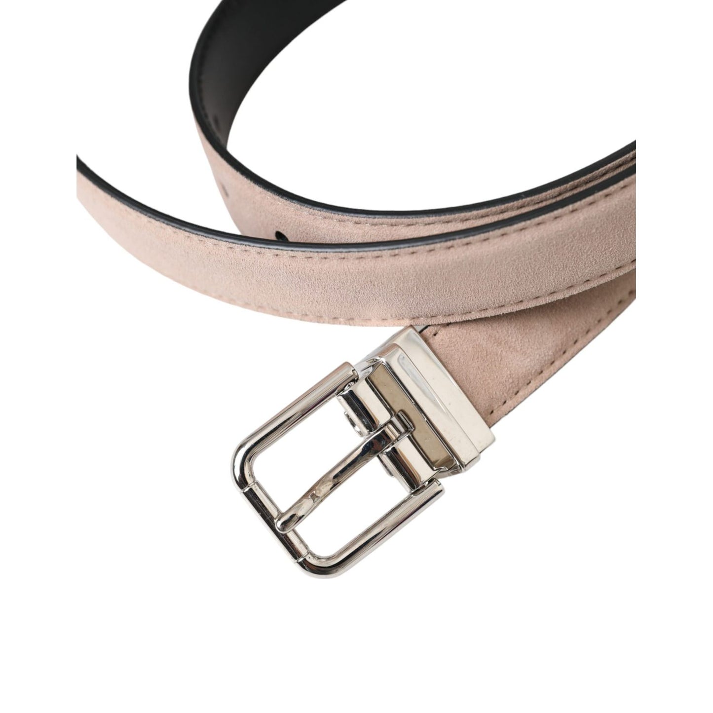 Dolce & Gabbana Beige Suede Leather Silver Buckle Belt Men