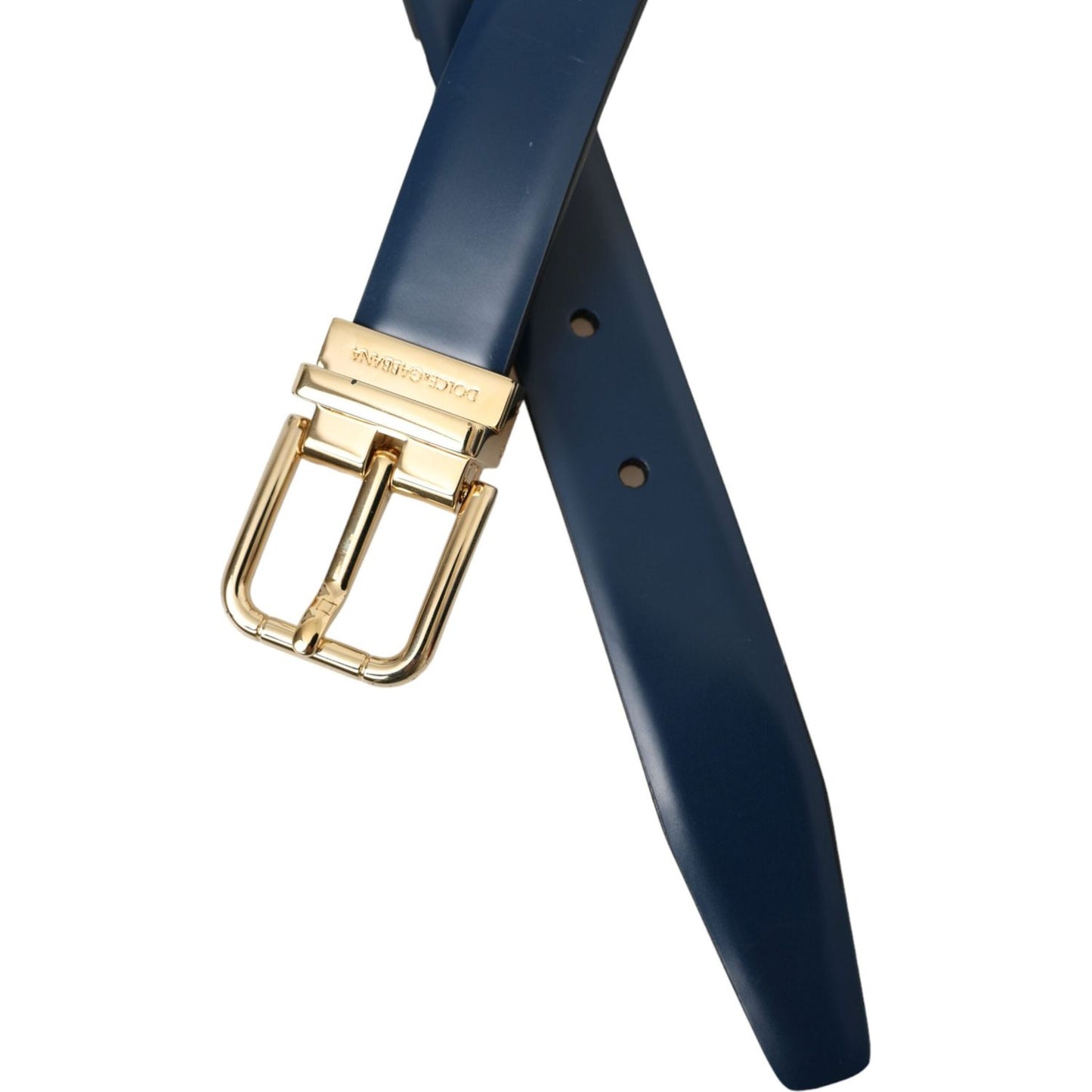 Dolce & Gabbana Blue Calf Leather Gold Metal Buckle Belt Men