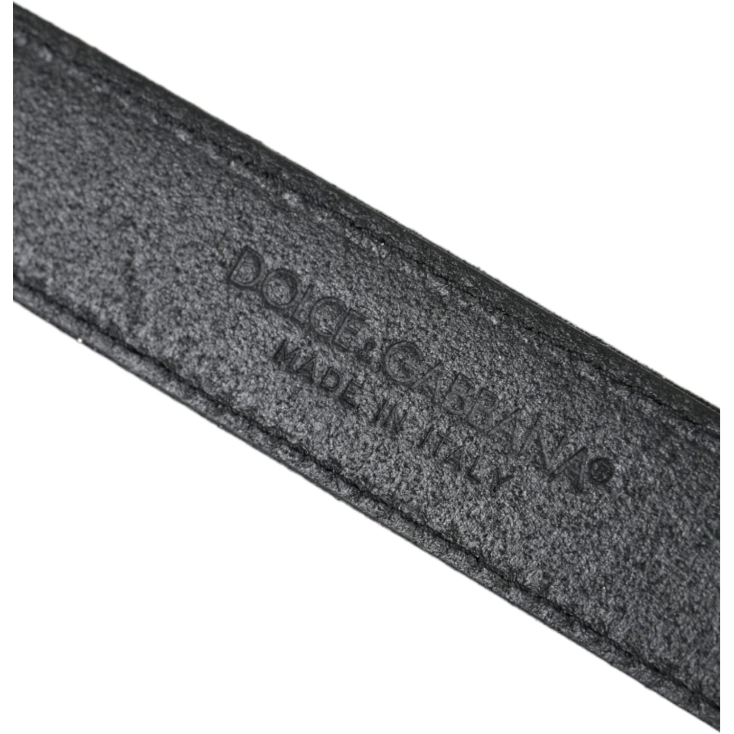 Dolce & Gabbana Black Glittered Leather Silver Buckle Belt