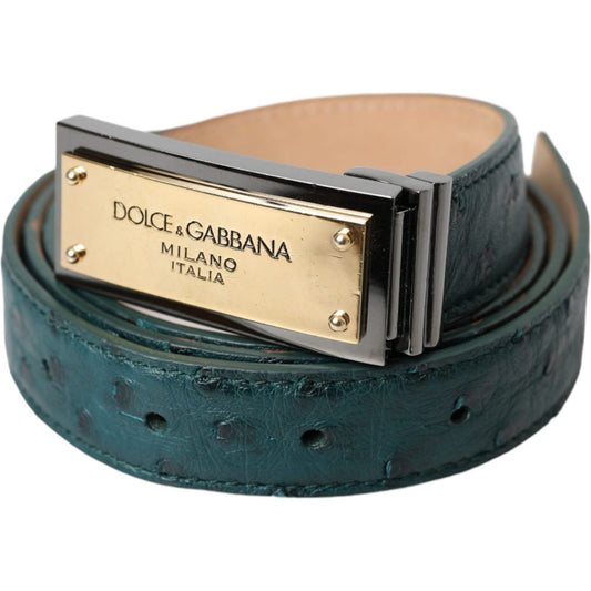 Dolce & Gabbana Green Leather Gold Logo Engraved Buckle Belt BEL9205-90