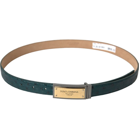 Dolce & Gabbana Green Leather Gold Logo Engraved Buckle Belt BEL9205-90