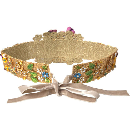 Dolce & Gabbana Multicolor Embellished Floral Crystal Wide Waist Belt