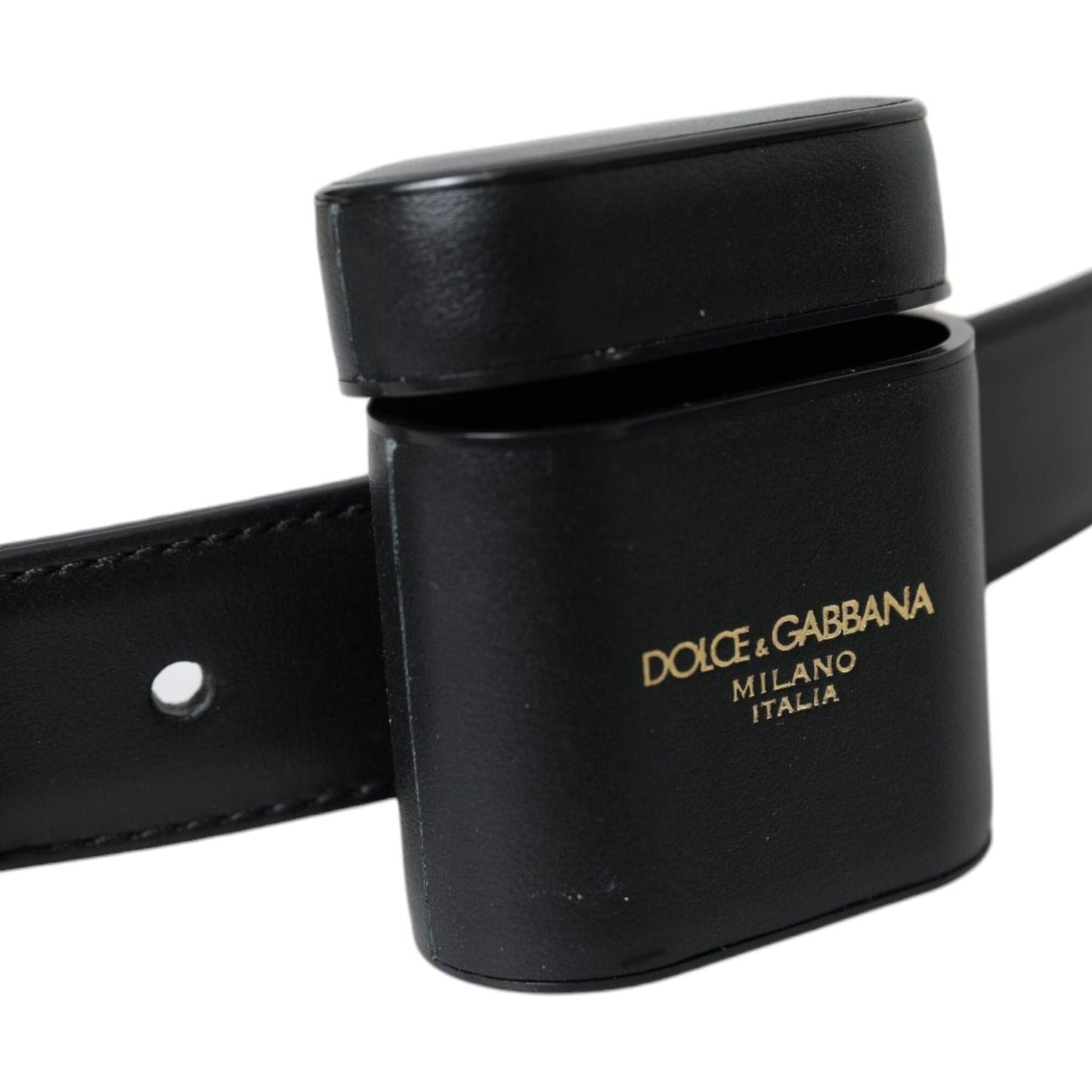 Dolce & Gabbana Black Leather Airpods Case Silver Buckle Belt