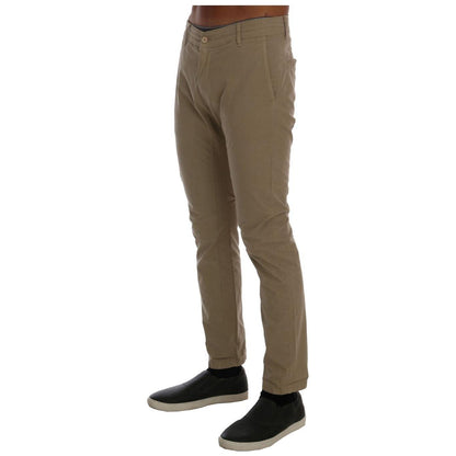 Daniele Alessandrini Beige Cotton Stretch Slim Fit Chinos Jeans & Pants