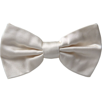 Dolce & Gabbana Off White Silk Adjustable Neck Men Bow Tie