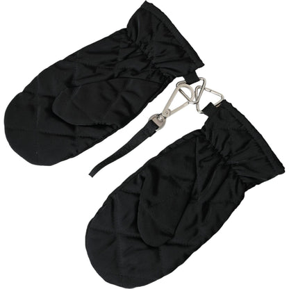 Dolce & Gabbana Black Quilted Nylon Wrist Length Mitten Gloves