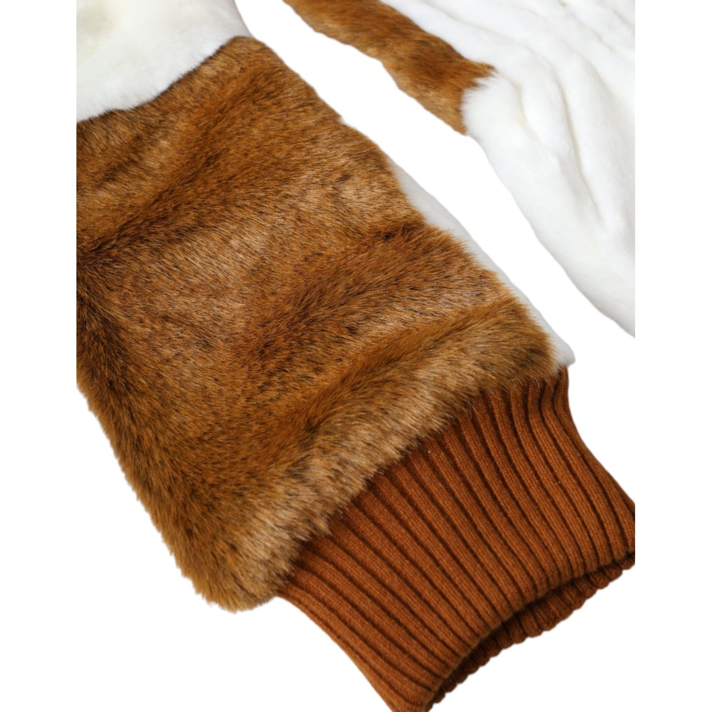 Dolce & Gabbana Brown White Acrylic Knitted Fur Mitten Gloves LB30147