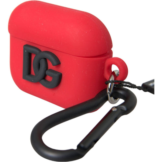 Dolce & Gabbana Red Silicone Rubber Logo Embossed Airpods Case SMY10260