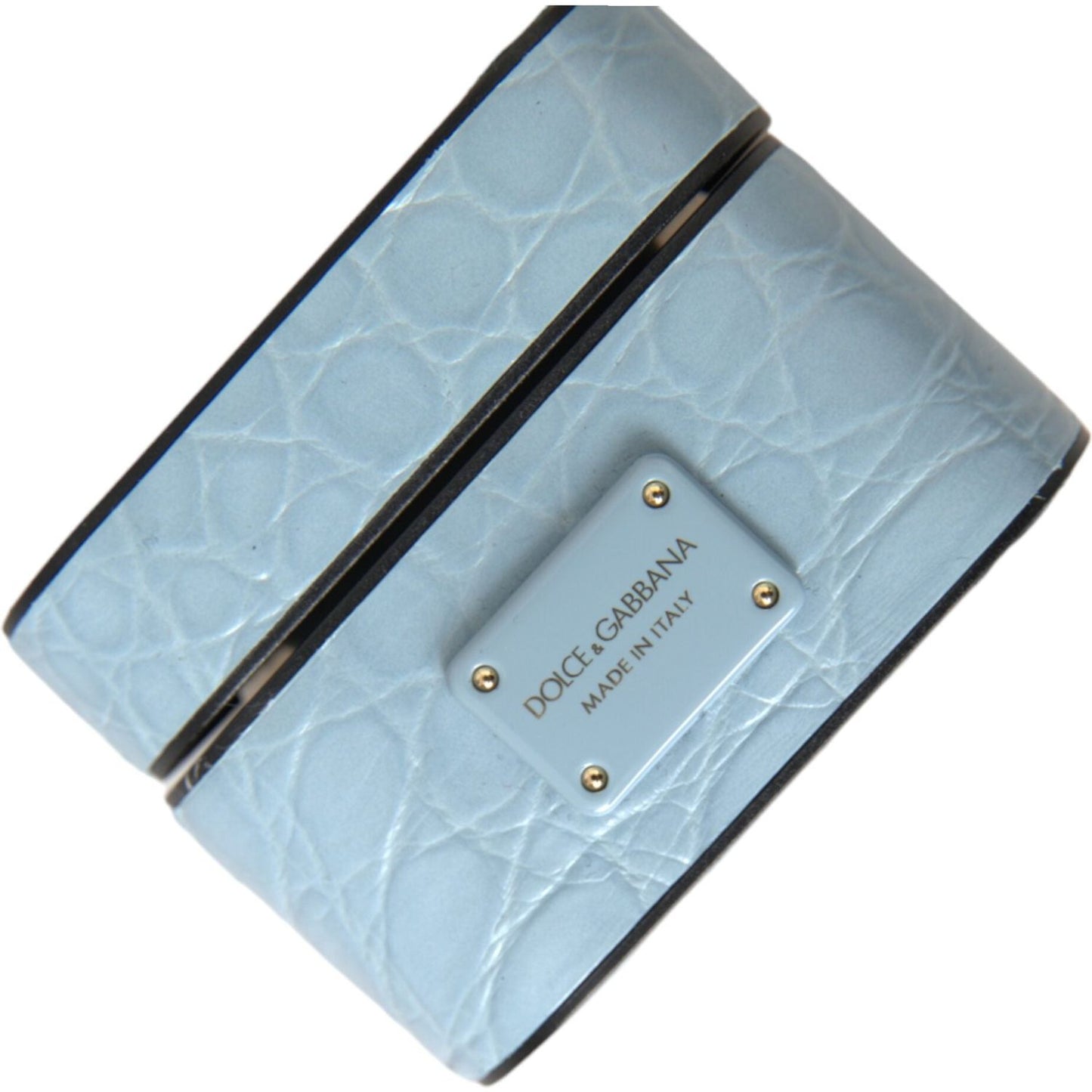 Dolce & Gabbana Light Blue Leather Metal Logo Plaque Airpods Case