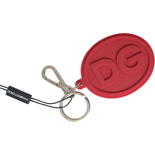 Dolce & Gabbana Red Rubber DG Logo Silver Brass Metal Keyring Keychain SMY10274