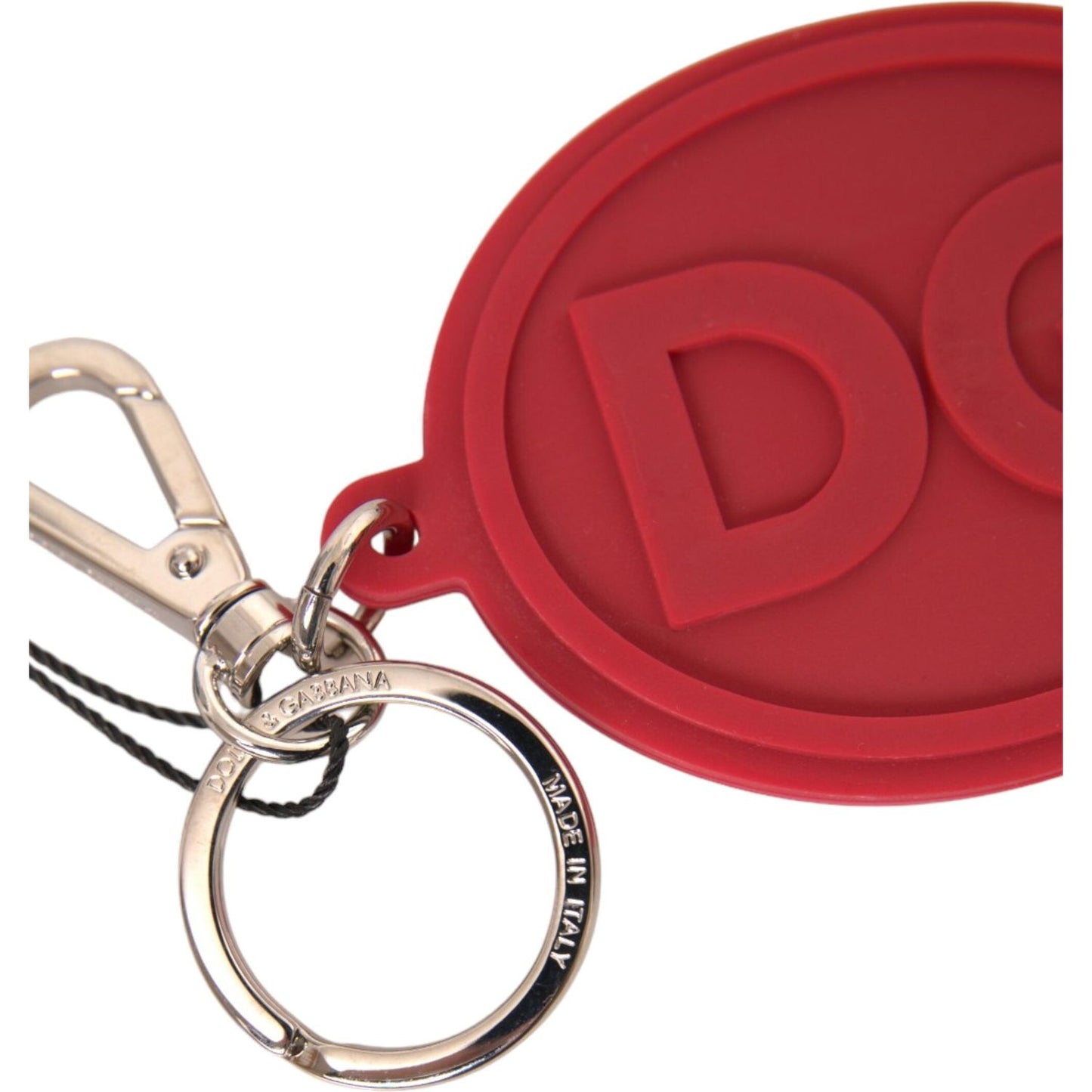 Dolce & Gabbana Red Rubber DG Logo Silver Brass Metal Keyring Keychain SMY10274